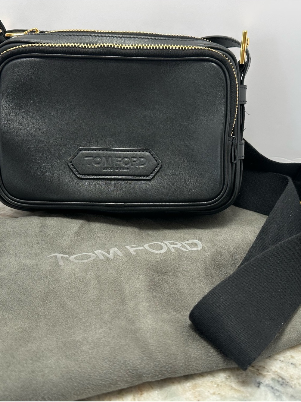 Tom Ford Black Leather Belt Bag with Gold Hardware